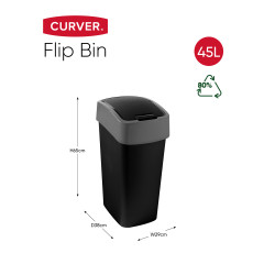 Poubelle Flip Bin noir et gris clair 45 L CURVER