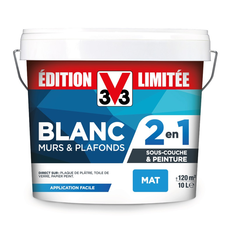 Peinture pour murs et plafonds Edition Limitée 2 en 1 blanc mat 10 L V33