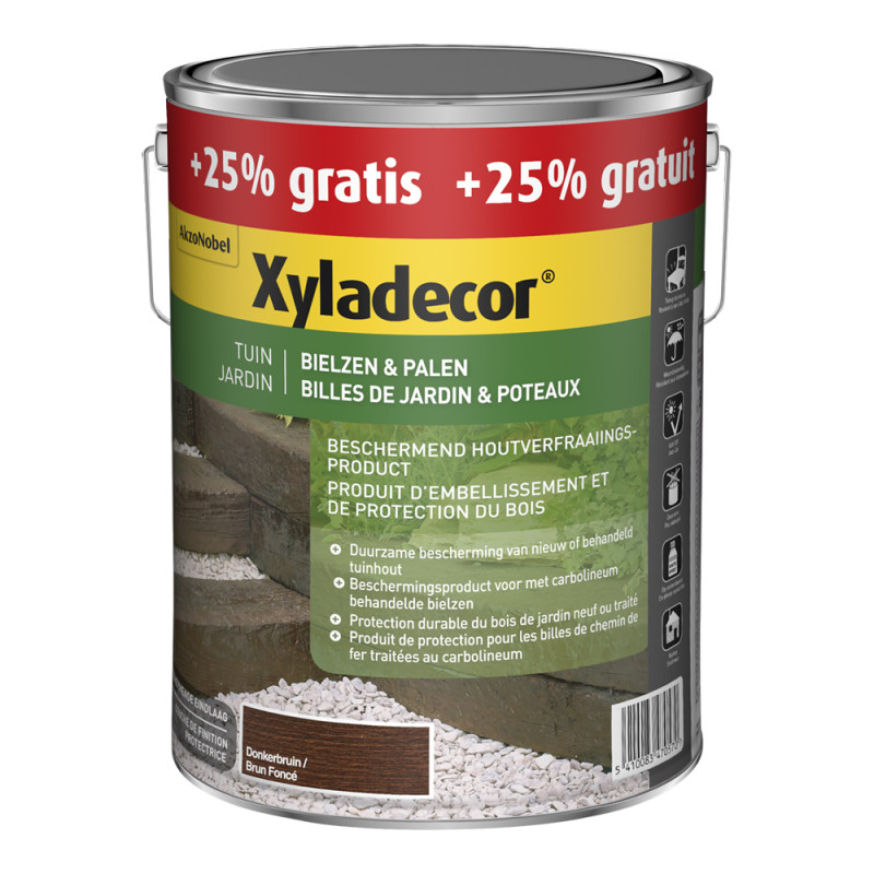 Huile billes de jardin & poteaux brun foncé 4 L + 1 L gratuit XYLADECOR