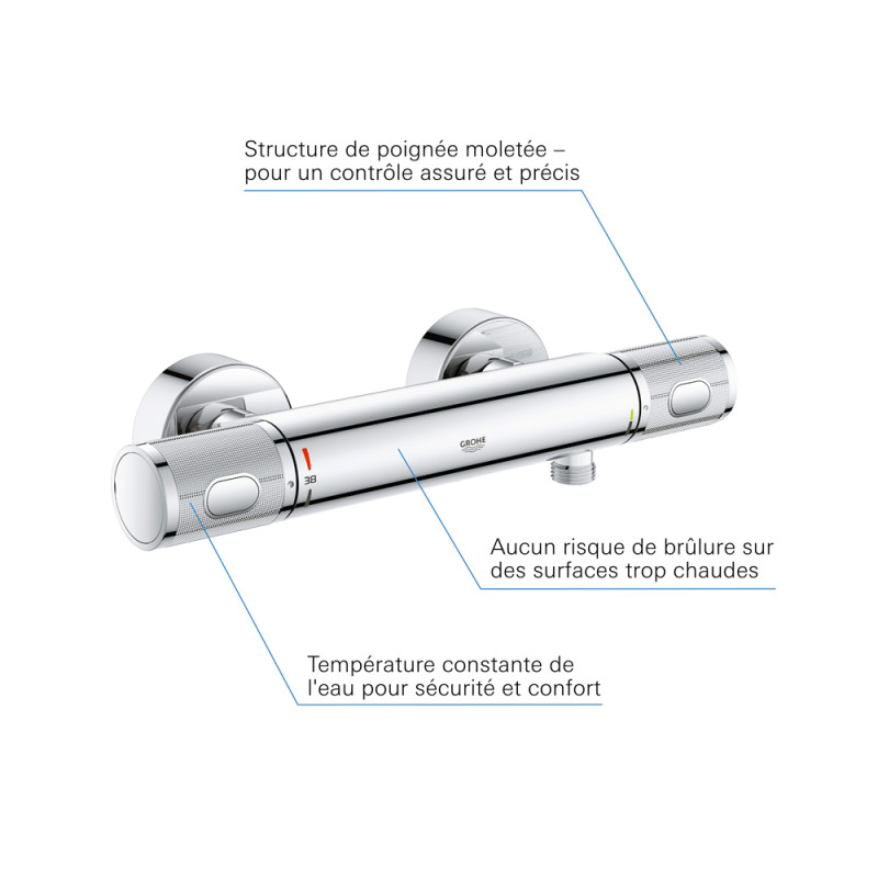 Mitigeur de douche thermostatique Precision Feel chrome GROHE Mitigeur de douche thermostatique Precision Feel chrome GROHE