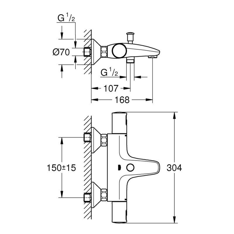 Mitigeur bain et douche thermostatique Precision Start noir mat GROHE Mitigeur bain et douche thermostatique Precision Start noir mat GROHE