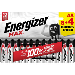 Pile alcaline AA Max 8 + 4 gratuites ENERGIZER
