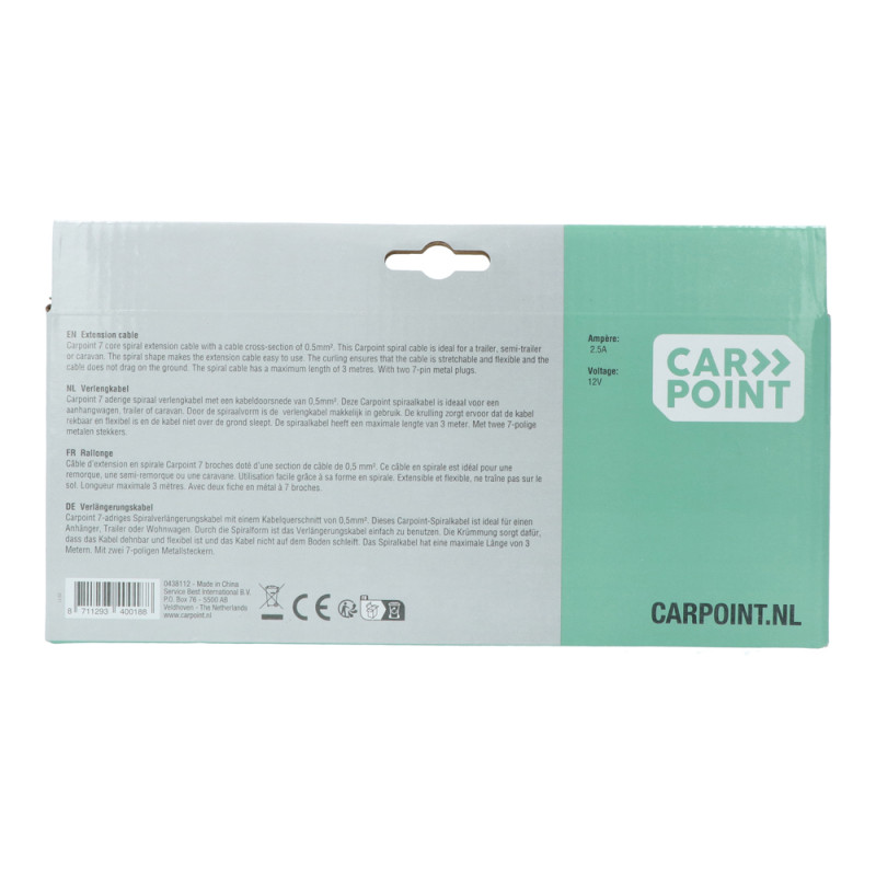 Câble d'extension remorque 3m – Fiches métal | CARPOINT Câble d'extension remorque 3m – Fiches métal | CARPOINT