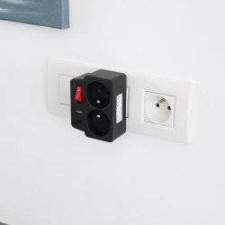 Domino 2 x 16 A et 2 USB avec interrupteur noir CHACON Domino 2 x 16 A et 2 USB avec interrupteur noir CHACON