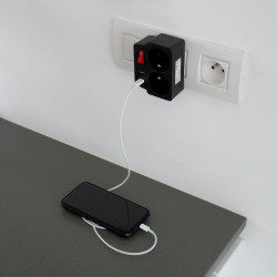 Domino 2 x 16 A et 2 USB avec interrupteur noir CHACON Domino 2 x 16 A et 2 USB avec interrupteur noir CHACON