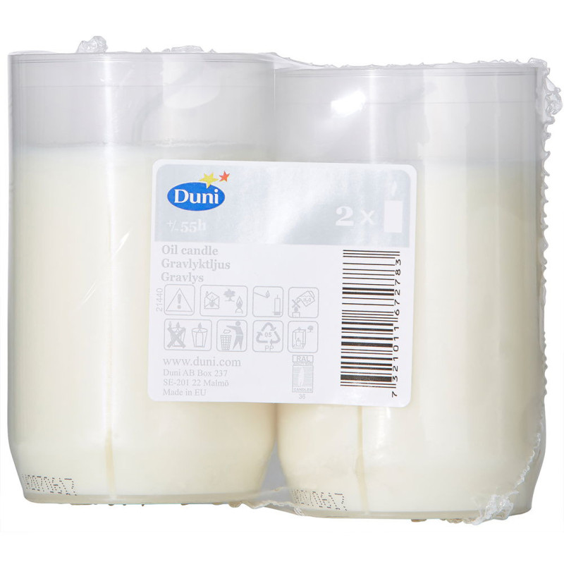 Bougie funéraire blanche Ø 70  x 100 mm 2 pièces DUNI Bougie funéraire blanche Ø 70  x 100 mm 2 pièces DUNI