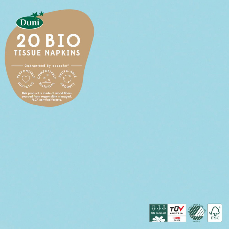 Serviette en tissu Bio 3 plis 33 x 33 cm menthe bleue 20 pièces DUNI Serviette en tissu Bio 3 plis 33 x 33 cm menthe bleue 20 pièces DUNI