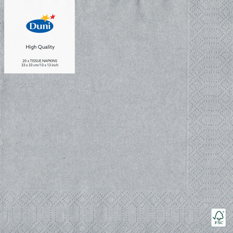 Serviette en tissu  3 plis 33 x 33 cm argent 20 pièces DUNI Serviette en tissu  3 plis 33 x 33 cm argent 20 pièces DUNI