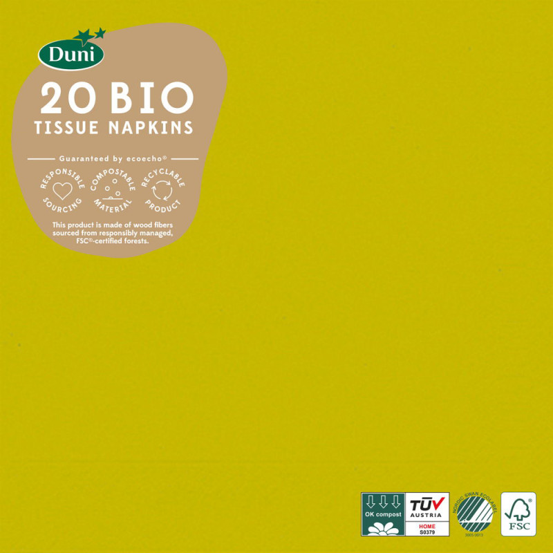 Serviette en tissu Bio 3 plis 33 x 33 cm kiwi 20 pièces DUNI Serviette en tissu Bio 3 plis 33 x 33 cm kiwi 20 pièces DUNI