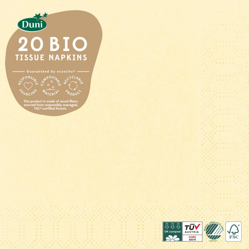 Serviette en tissu Bio 3 plis 33 x 33 cm crème 20 pièces DUNI Serviette en tissu Bio 3 plis 33 x 33 cm crème 20 pièces DUNI