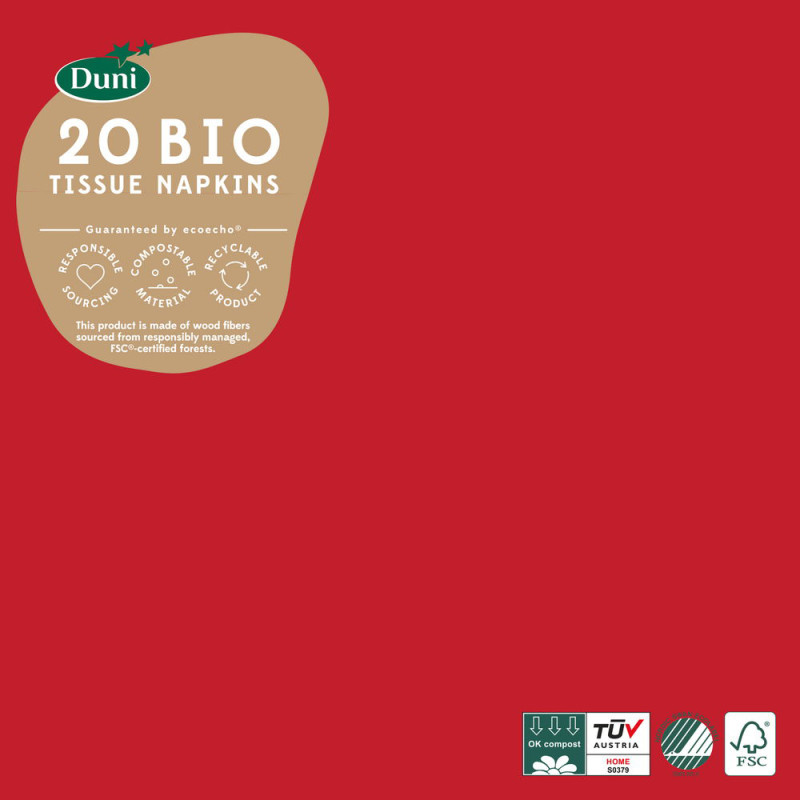 Serviette en tissu Bio 3 plis 33 x 33 cm rouge 20 pièces DUNI Serviette en tissu Bio 3 plis 33 x 33 cm rouge 20 pièces DUNI