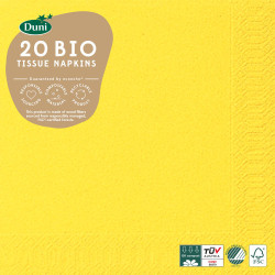 Serviette en tissu Bio 3 plis 33 x 33 cm jaune 20 pièces DUNI Serviette en tissu Bio 3 plis 33 x 33 cm jaune 20 pièces DUNI