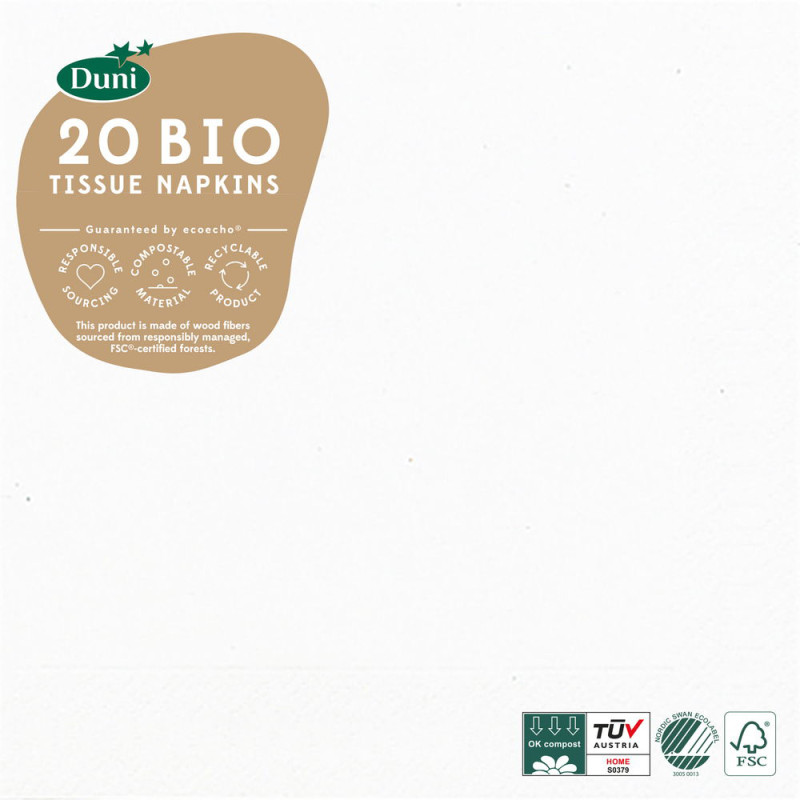 Serviette en tissu Bio 3 plis 33 x 33 cm blanc glacier 20 pièces DUNI Serviette en tissu Bio 3 plis 33 x 33 cm blanc glacier 20 pièces DUNI
