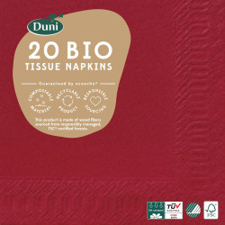 Serviette en tissu Bio 3 plis 24 x 24 cm bordeaux 20 pièces DUNI Serviette en tissu Bio 3 plis 24 x 24 cm bordeaux 20 pièces DUNI