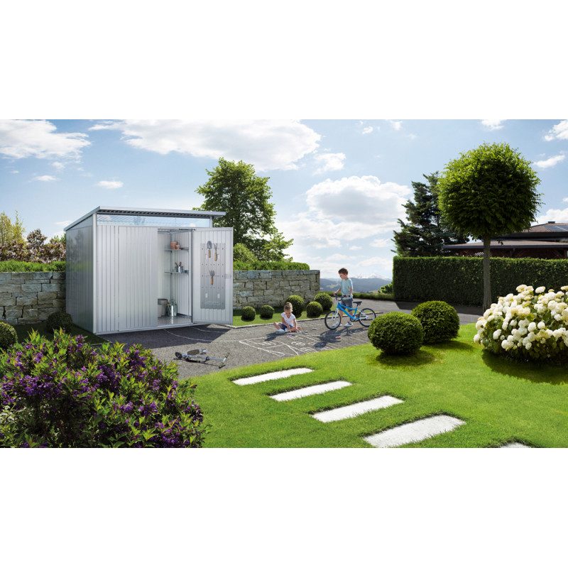 Abri de jardin en métal AvantGarde Eco BIOHORT argenté à double porte | BIOHORT Abri de jardin en métal AvantGarde Eco BIOHORT argenté à double porte | BIOHORT