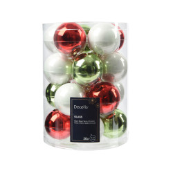 Boules de Noël Verre Blanc/Rouge/Vert – 20 Pièces Ø6cm | DECORIS

