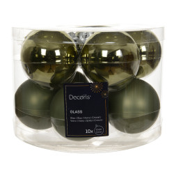 Boule de Noël en verre vert romarin 6 cm – Lot de 10 pièces | DECORIS