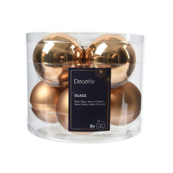 Boule de Noël en verre brun pécan 7 cm – lot de 8 pièces | DECORIS