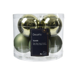 Boule de Noël Verre Vert Romarin 8 Pièces – Déco Festive | DECORIS