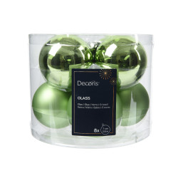 Boule de Noël Verre Thé Vert 7cm 8pcs – Déco Festive
