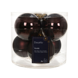 Boule de Noël Truffe Noire Verre 8cm – Lot de 6 | DECORIS

