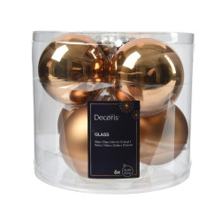 Boule de Noël Verre Brun Pécan Ø 8cm – Lot de 6 | DECORIS