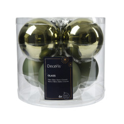 Boule de Noël Verre Vert Romarin Ø 8cm – Lot 6 Pièces | DECORIS