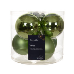 Boule de Noël en verre thé vert Ø 8 cm – Lot de 6 – Déco Festive | DECORIS