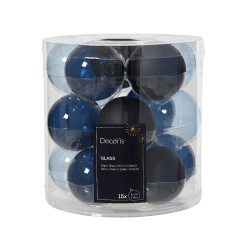 Boules de Noël bleues en verre Ø 6 cm – 15 pièces – Déco festive | DECORIS
