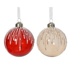 Boule de Noël Verre Lignes Paillettes – Déco Scintillante Ø 8 cm

