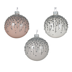 Boule de Noël Verre Lignes Paillettes Ø 8cm – Festive & Brillante