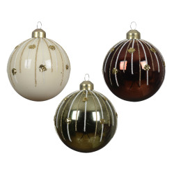 Boule de Noël Verre Lignes Paillettes Ø 8cm – Déco Festive | DECORIS