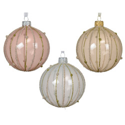 Boule de Noël Verre Lignes Paillettes Ø 8cm – Festive & Brillante