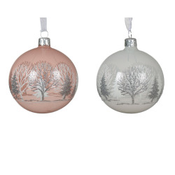 Boule de Noël Verre Arbres Sapins Ø 8cm – Déco Festive | DECORIS