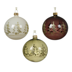 Boule de Noël Verre Sapins Ø 8 cm – Déco Festive | DECORIS

