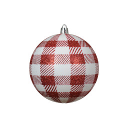 Boule de Noël carreaux rouge/blanc incassable Ø10cm | DECORIS

