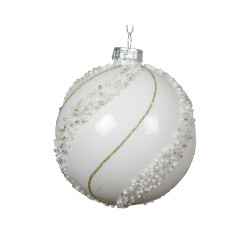 Boule de Noël Verre Perles Paillettes Blanche – Déco Festive | DECORIS