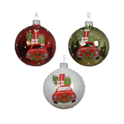 Boule de Noël Voiture Verre Ø 8cm – Déco Festive | DECORIS
