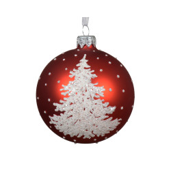 Boule de Noël Verre Sapin Enneigé Rouge – Déco Festive | DECORIS