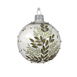 Boule de Noël Verre Feuilles Transparentes Ø 8 cm – Élégance Festive
