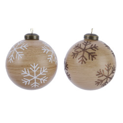 Boule de Noël Verre Flocons Bois Ø 8 cm – Déco Festive | DECORIS

