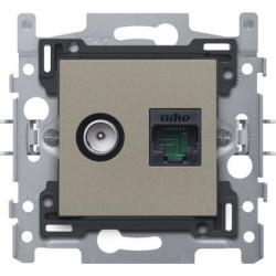 Prise encastrable coaxiale et RJ45 bronze NIKO