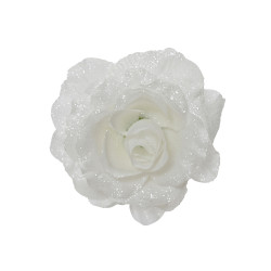 Rose à paillettes blanche Ø 12 cm – Déco festive