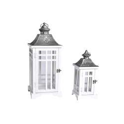 Lanterne Bois Métal Blanche 15x15x36cm – Déco Noël