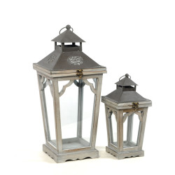 Lanterne Bois Métal Grise – Déco Noël Élégante