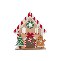 Maison Pain d'Épice Bois 22x24cm – Déco Noël Magique

