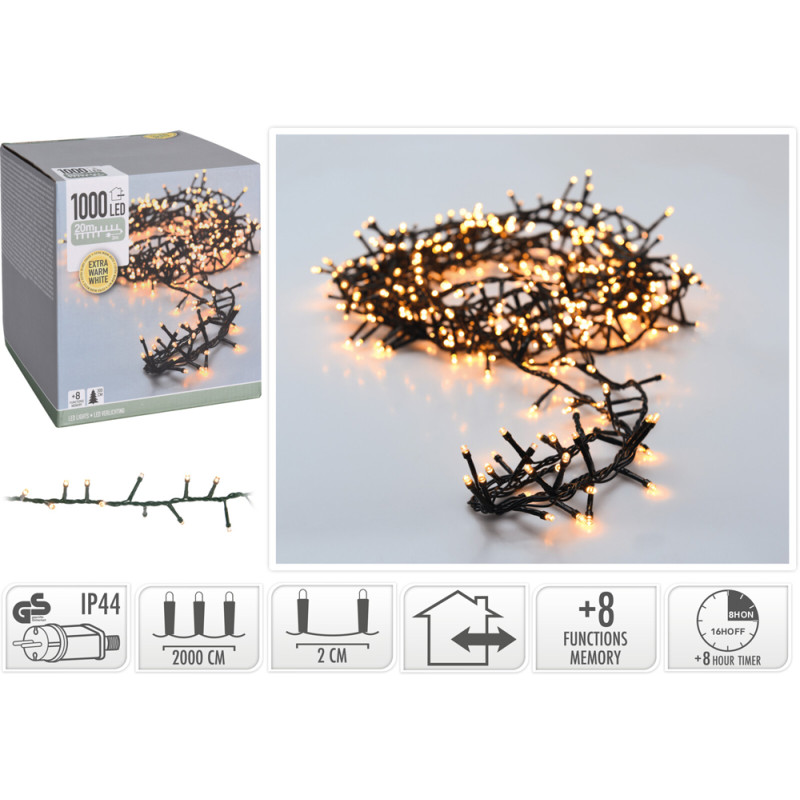 Guirlande Lumineuse LED 48 Lumières - Blanc Chaud - Fonction Minuterie 6h/18h - 8 Modes - Intérieur/Extérieur - 10