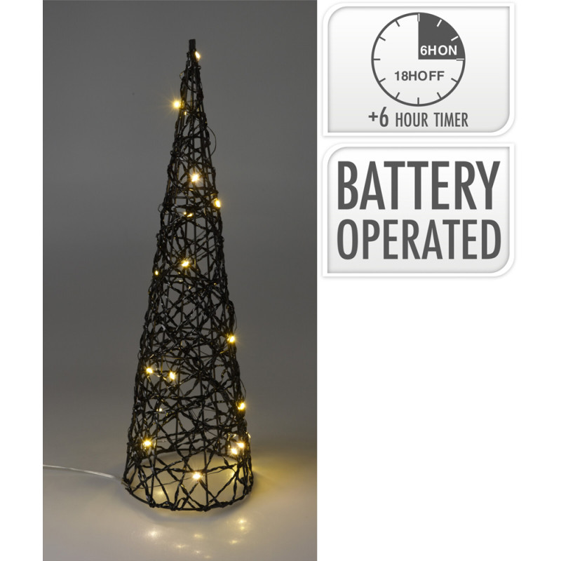 Cône LED Fil Métallique Noir – Déco Noël Lumineuse


