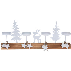 Porte-bougie en bois scène de Noël avec 4 bougeoirs 40 x 6 x 17 cm