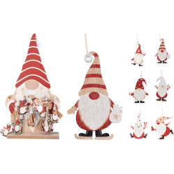 Gnome de Noël en bois à suspendre – Déco festive 6,3 x 8 cm